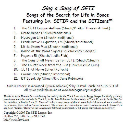 Sing a Song of SETI contents