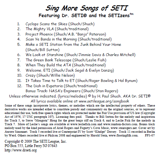 Sing More Songs of SETI contents